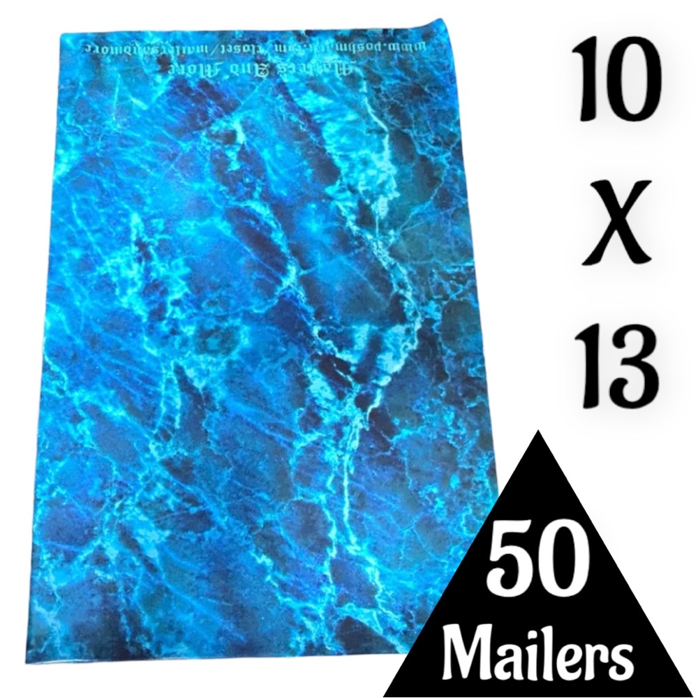 50 10X13 Poly Mailers Ice Water Marble Blue, Shipping Envelopes PRICE IS FIRM - Picture 3 of 7